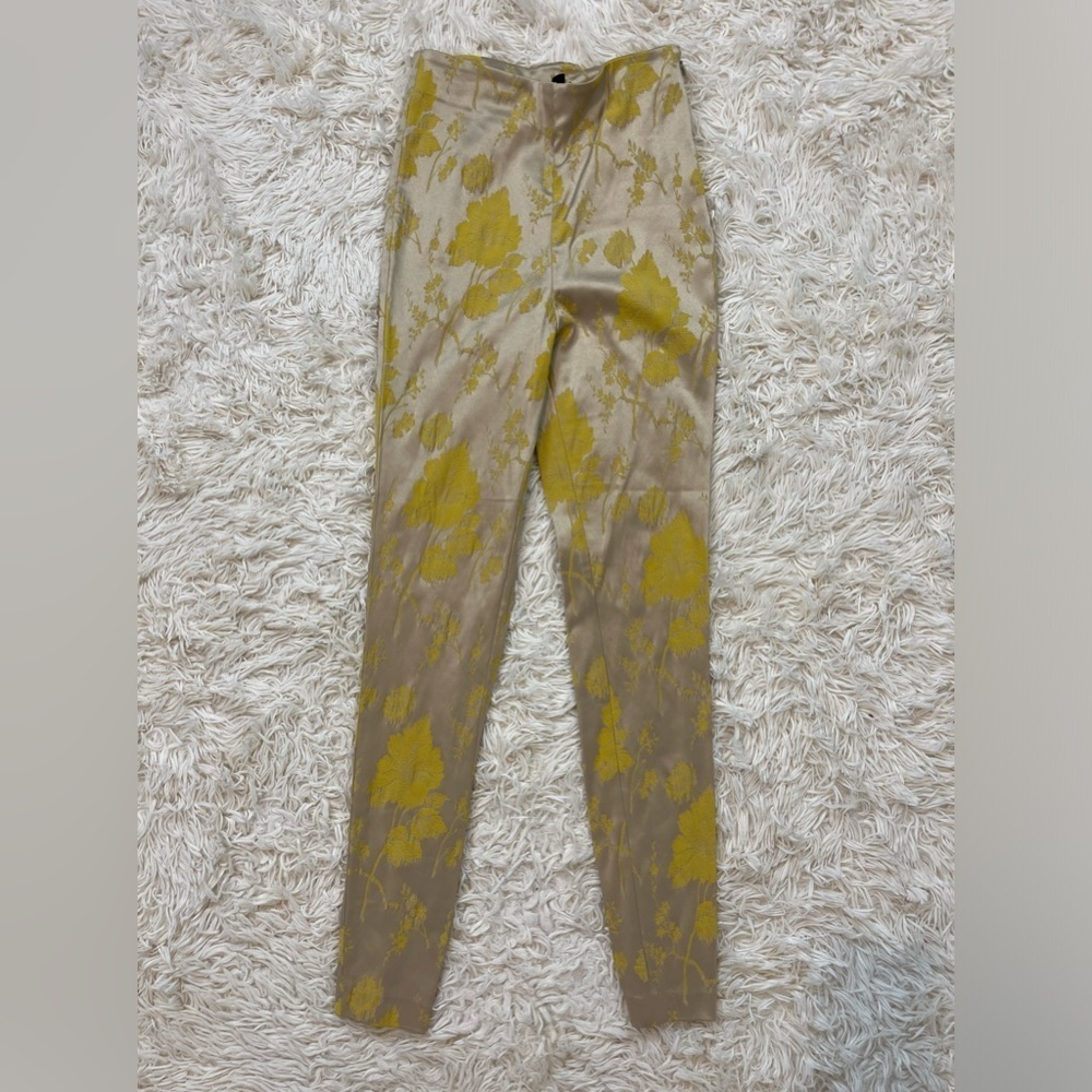 High-Waist Floral Print Ponte Pants - Beige & Yellow - Picture 1 of 8